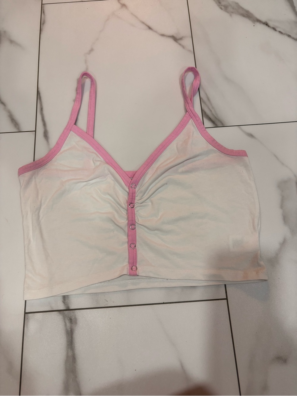 Pacsun White & Pink Cropped Cami Tank Top